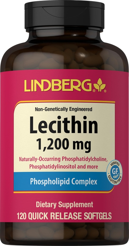 リンバーグ・レシチン 1200mg サプリメント | 男性用・女性用 | 120 Softgel カプセル | リンバーグ・レシチン | ノンGMO、グルテンフリー