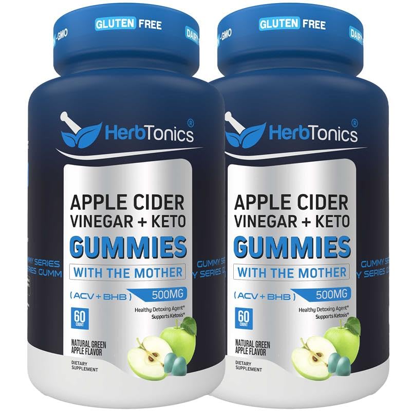 Herbtonics Keto Apple Cider Vinegar Gummies - 消化とデトックスサポート - Ketoサポートのための砂糖無料BHB高度なフォーミュラ - 母と未加工ACV - 120ビーガンACVグミー