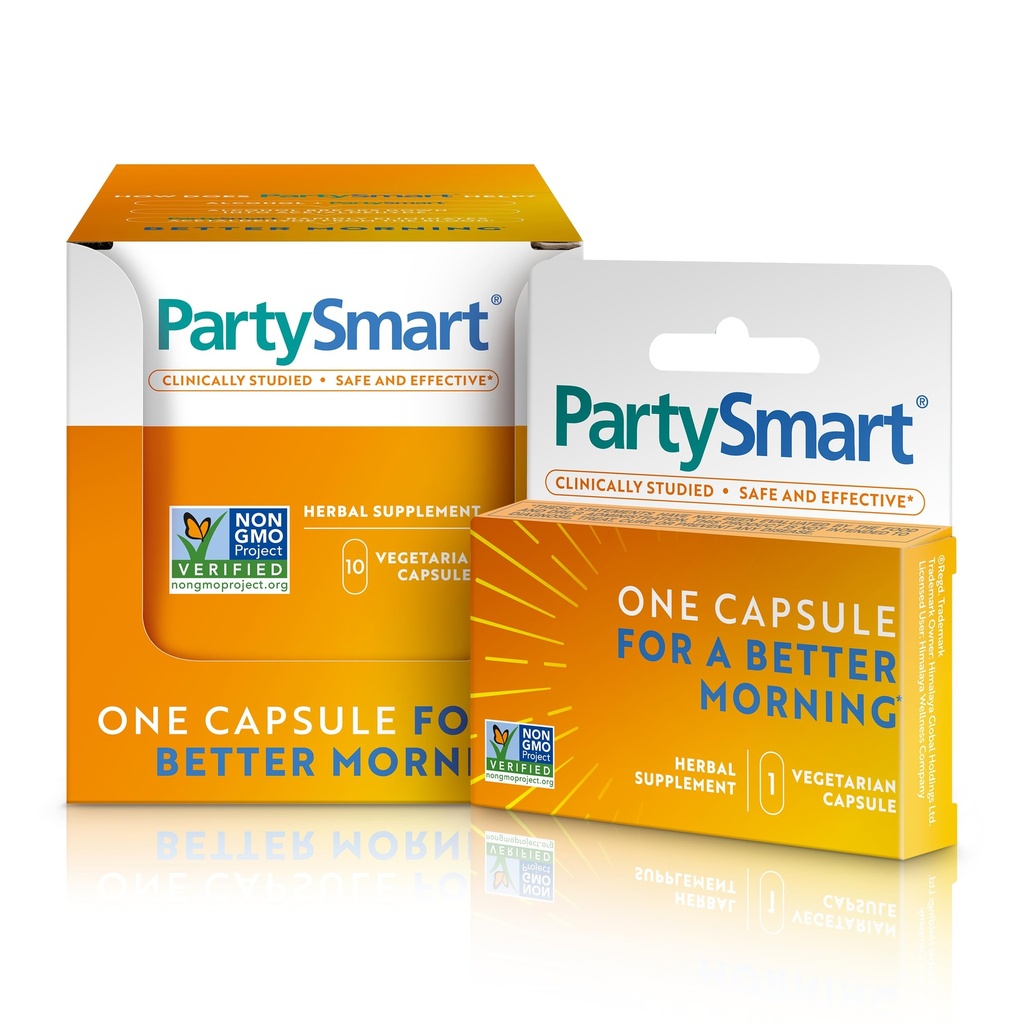 Himalaya PartySmart、10個体カプセル - 飲酒後のより良い朝のためのアルコールブレイクダウン肝臓サポート - 植物ベース、ビーガン、非GMO、グルテンフリー、臨床的に勉強