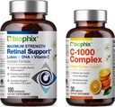 Biophix Retinalサポート最大強度コンプレックスフォーミュラ100カプセル - 無料C-1000 30錠 - 亜鉛ビタミンC E Lutein DHA Omega-3アスタキサンチンヒアルロン酸 - サポート眼科健康