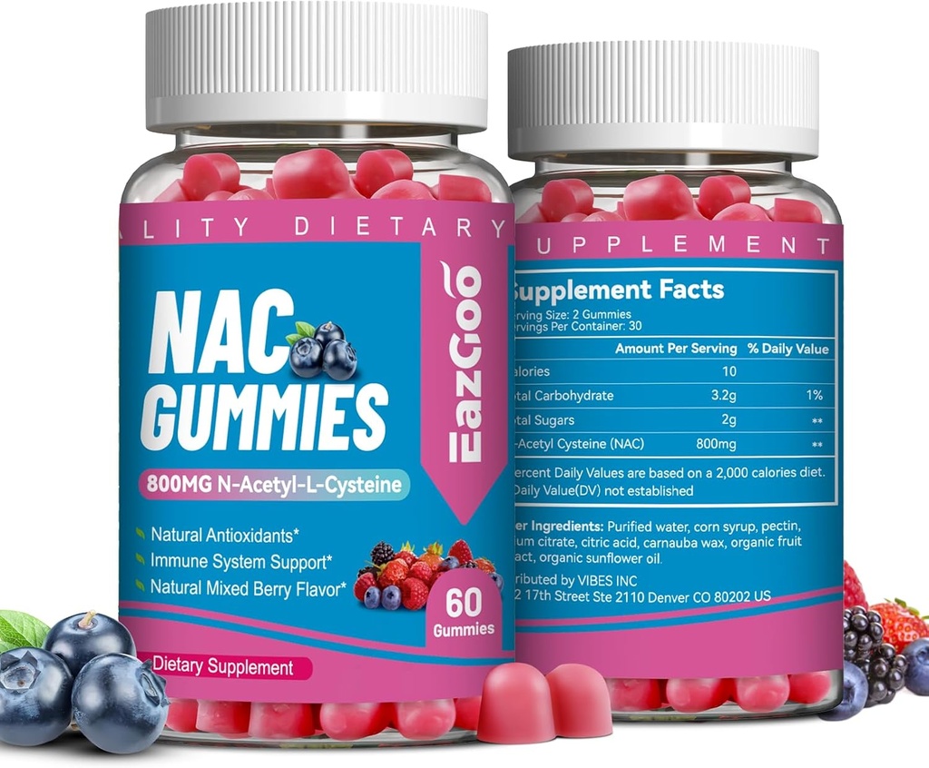 NACグミー800mg、N-アセチルシステインサプリメント、免疫システム&抗酸化剤のためのNACサプリメント、非GMO、グルテンフリー、ビーガン - 120カウント
