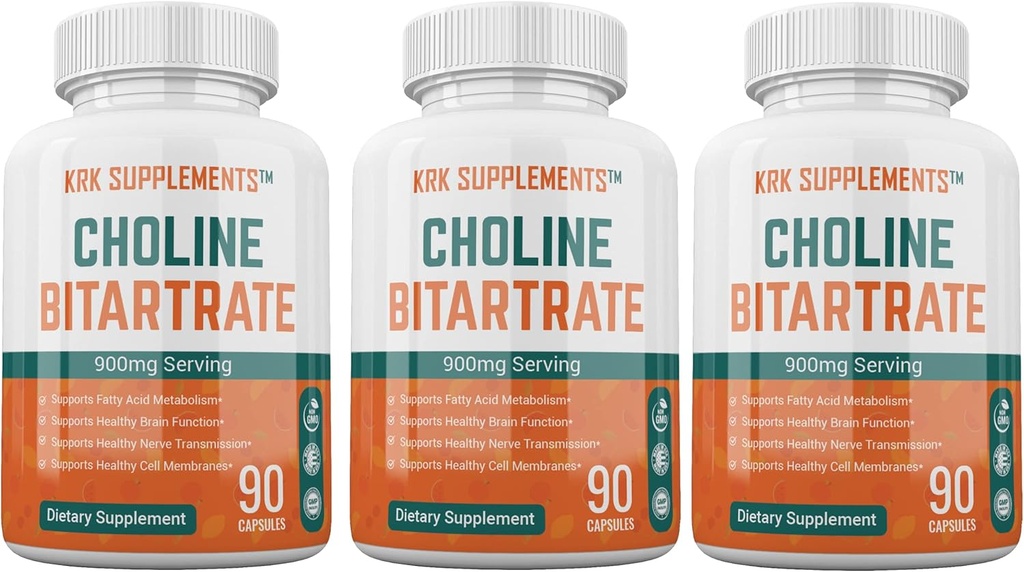 サービング270の合計のカプセルKRKごとの3本のびんのコリンのBitartrate 900mg サプリメント