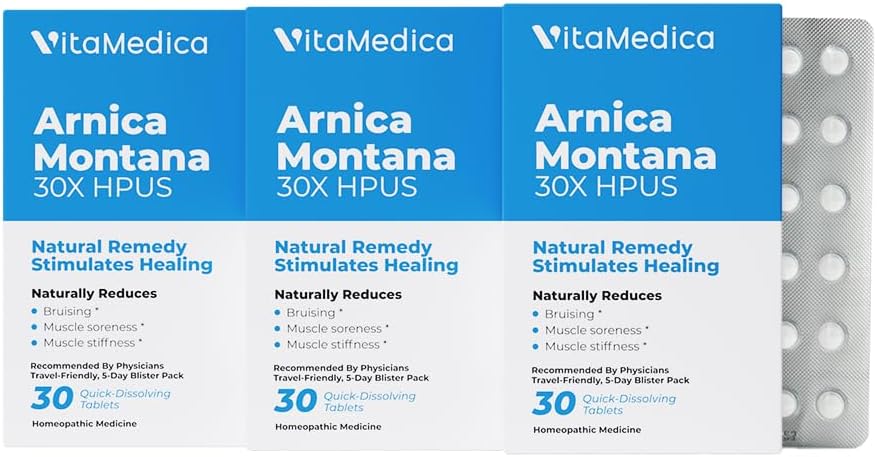 VitaMedica Arnica Montana Blister Pack 30X 錠 贈る 痛み と 腫れ | プラントベースのフォーミュラ | プラスチック外科医によって推奨 | 自然回復手術や怪我 | 3 パック | 45 サービング