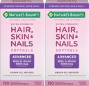 Nature's Bounty Hair, Skin & Nails Rapid Release Softgels, Argan-Infused Vitamin Supplement with Biotin and Hyaluronic Acid, 髪をサポート, 皮膚, 女性のための爪の健康, 150 カウント (パッケージ 2)