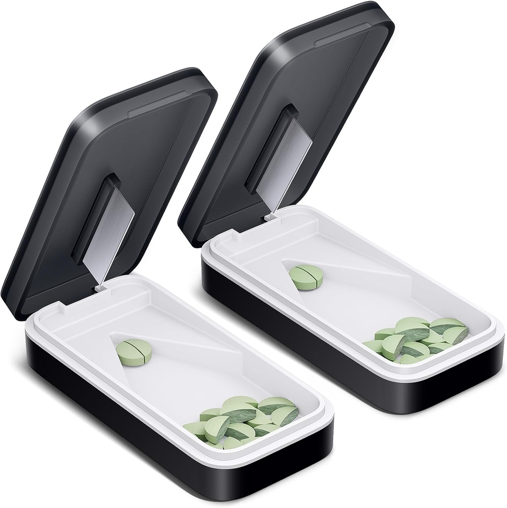 1つのPIXの丸薬のカッター2のパック、ステンレス鋼の刃が付いている丸薬のディバイダー、V字型の設計、小さいですか大きい丸薬の専門家のための丸薬のカッターのディバイダー(黒01)