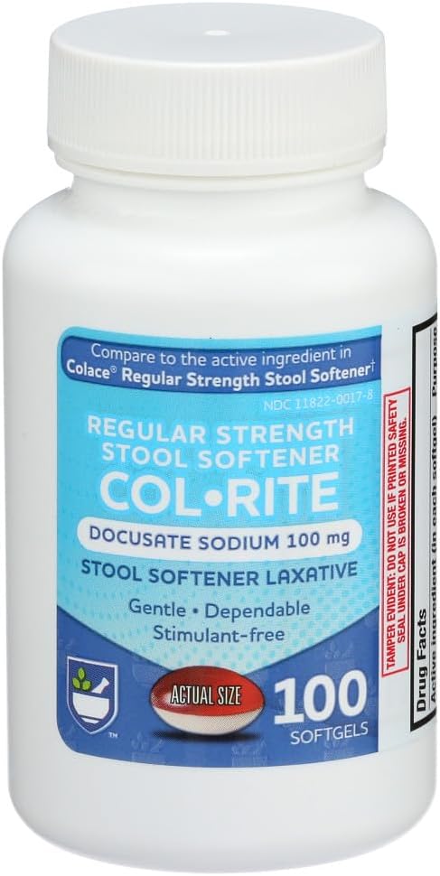 Rite Aid Col-Rite Stool 軟化剤 カプセル 100 mg - 100 カウント | スツール 軟化剤 | コレース スツール 軟化剤 | 便秘のための乳剤 | パーソナルケア | 被扶養救済のための興奮剤