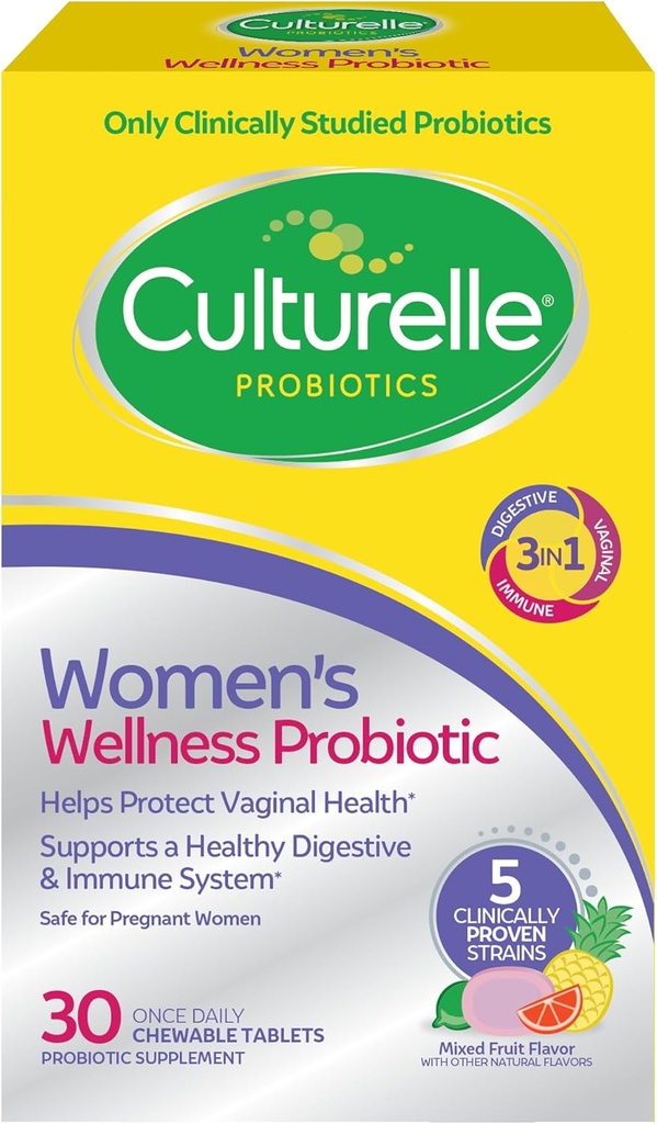 Culturelle Women’s Wellness, Daily Chewable Probiotics for Women - Supports Digestive, Vaginal and Immune Health, Occasional Diarrhea, Gas & Bloating - Non-GMO - 30 Count