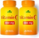 ALFA VITAMINSのビタミンCの補足1000mgの免疫サポート及び健康な皮のための強力な酸化防止剤は、コラーゲンの形成、毎日の健康のための食事療法の補足、100のタブレット、2本のびんのパックを促進します