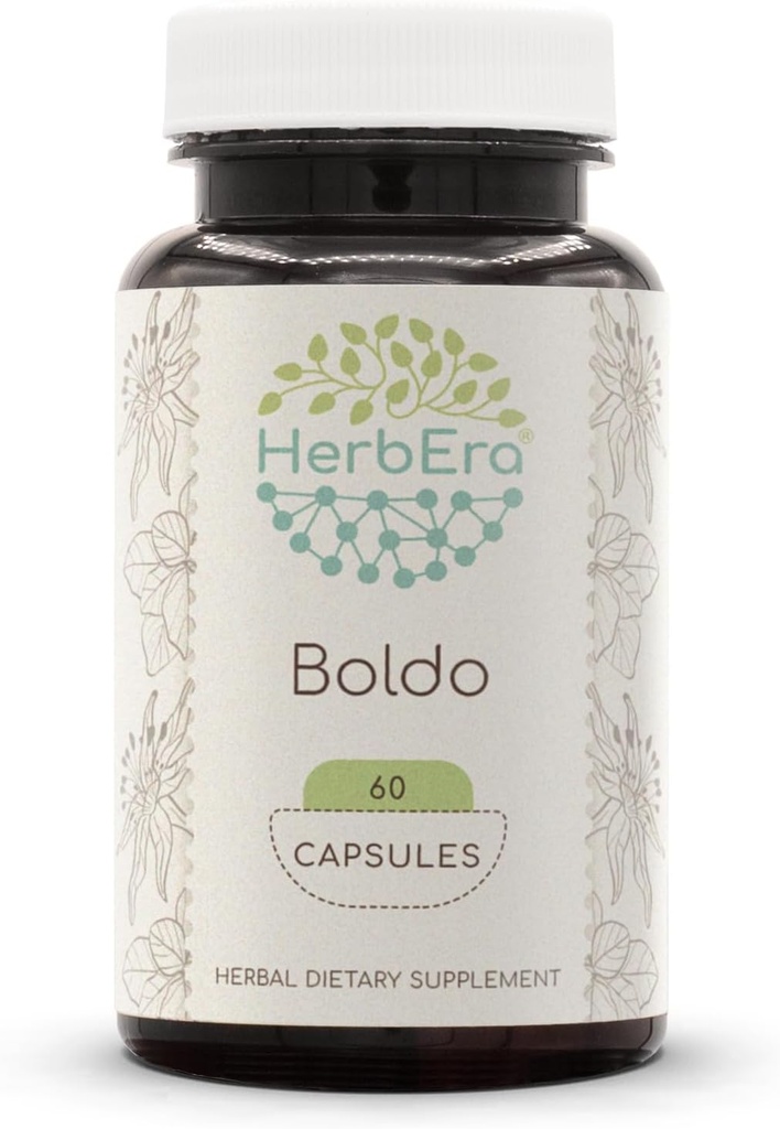 HerbEra Boldo 60カプセル、500mg、Boldo(ペムス大胆)ドライリーフ(60カプセル)