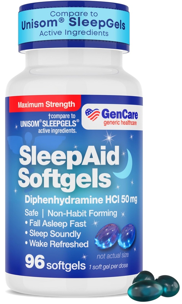 GenCare 最大強度の夜間睡眠補助剤 大人のディープ睡眠薬のためのサプリメント Diphenhydramine HCl 50mg 睡眠障害を低下させる強力な非習慣 睡眠の軽減 [96 Softgels]