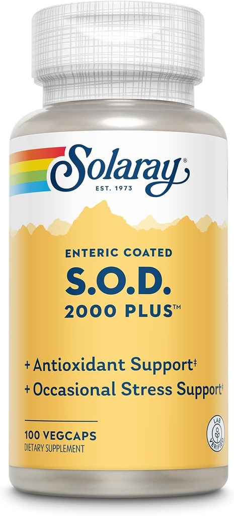SOLARAY S.O.D. 2000 Plus - 超酸化物ディスミューターゼ(SOD)とカタラーゼ抗酸化サプリメント、ウェルネスサポート - w /緑茶エキス、カルシウム、ローズマリー、グレープ種子エキス、60日保証、100のサービング