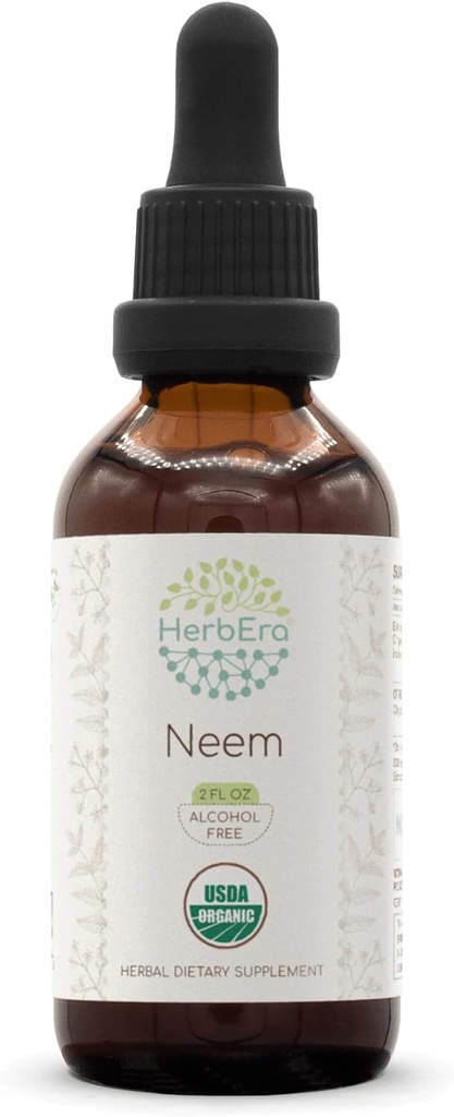 HerbEra Neem B60アルコールフリーハーブエキスのチンキ、濃縮された液体ドロップナチュラルUSDAオーガニック(Azadirachta Indica)ドライリーフ(2 fl oz)