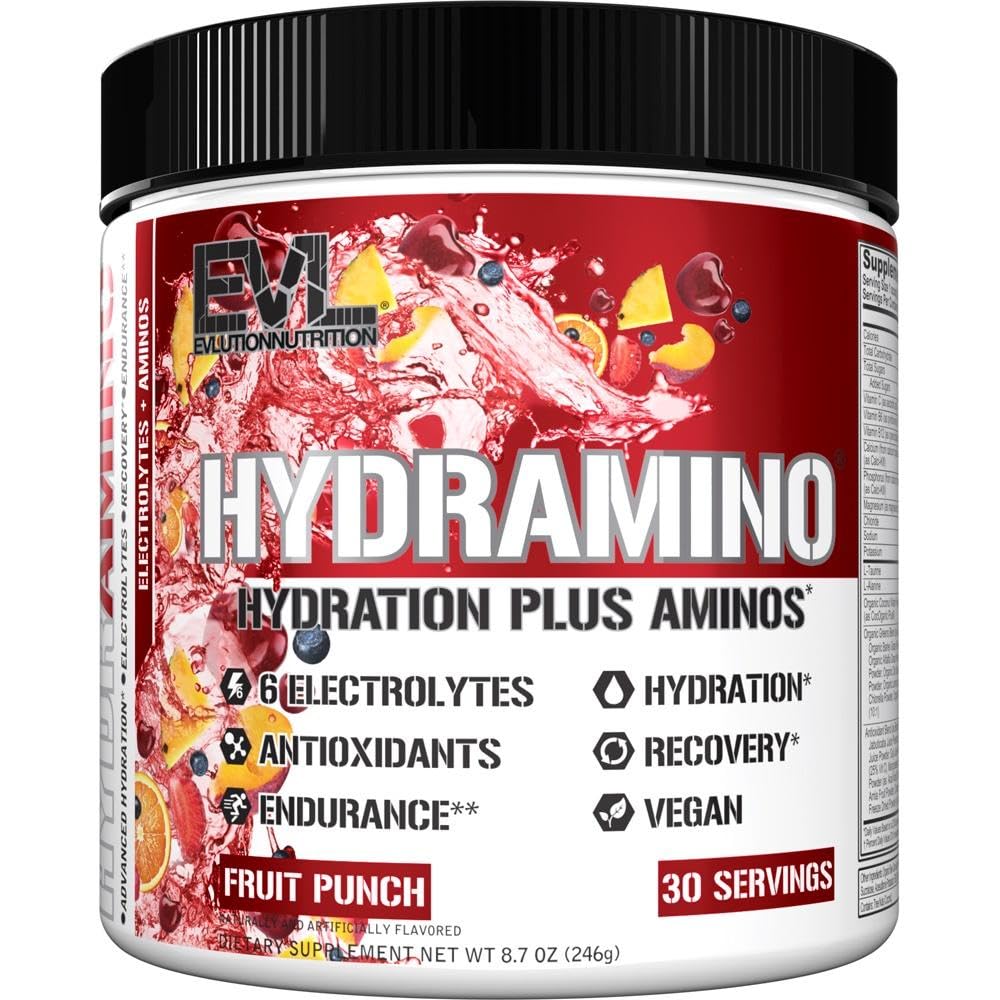 Evlutionの栄養物のHYDRAMINOの完全なHydrationのマルチプライヤー、すべての6のElectrolytes、ビタミンC及びBの液体のボーズのアミノ酸、ココナッツ水、持久力、回復、酸化防止剤、30のサーブ、フルーツ パンチ