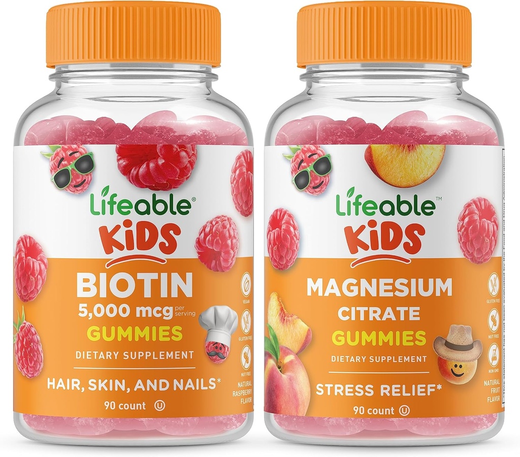 通気性のビオチンの子供+マグネシウムのクエン酸塩の子供、グミーの束-偉大なTasting、ビタミンの補足、グルテンフリー、GMOは、チューイラを放します