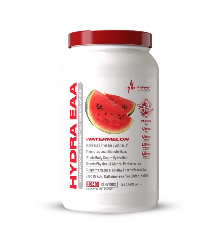メタボリック栄養Hydra EAA、エッセンシャルアミノ酸の1000g +水和、AAA、BCAA、グルタミン、Electorlytes、ココナッツ水&グリセロール、驚くべき味(スイカ、1000g)