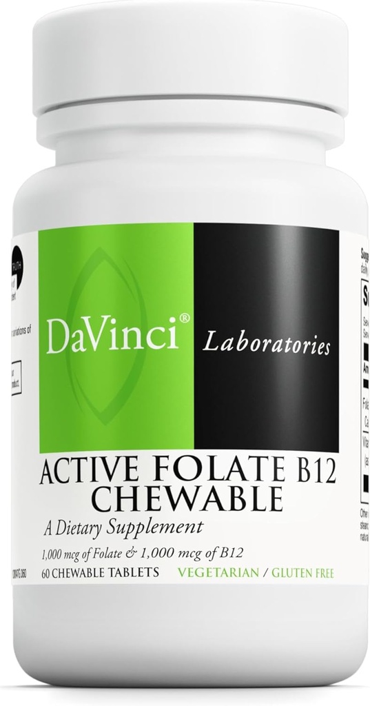 DAVINCI Labs アクティブ Folate B12 Chewable - 心の健康、健康なNerves、免疫機能およびエネルギー生産をサポートするためのサプリメント* - FolateとビタミンB12-60Chewableタブレット付き