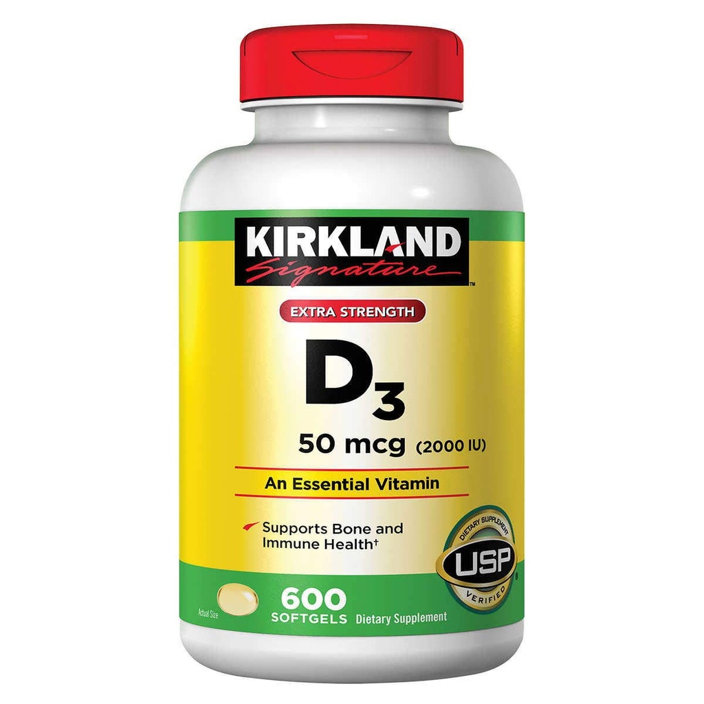 キルクランドシグネチャーエクストラ強度D3 50 mcg。、600 Softgels(2パック)