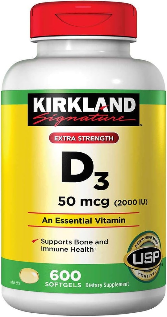 キルクランドシグネチャーエクストラ強度D3 50 mcg。、600 Softgels(2パック)