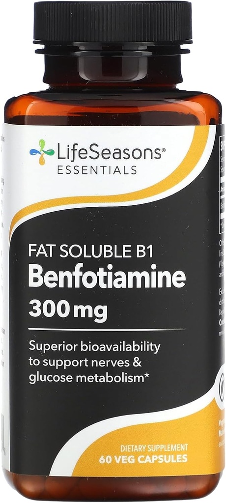 LifeSeasons Essentials Benfotiamine - Fat Soluble B1 - Supports Healthy Circulation & Vision - Enhances Memory & Cognitive Performance - Powerful Antioxidant - 60 Capsules
