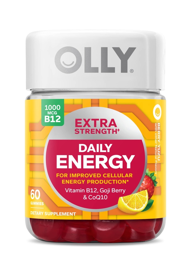 OLLY 余分な強さの毎日のエネルギー ギーミー、カフェインは、1000mcg ビタミン B12、CoQ10、Goji ベリー、大人のChewable 補足、ベリー ユズの味- 60 の計算を解放します