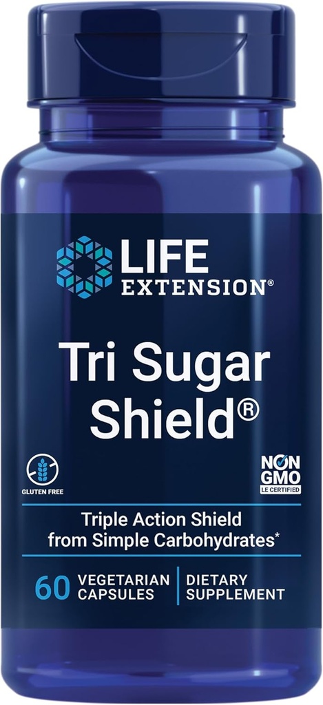 Life Extension Tri Sugar Shield®, Sorghum bran, White Mulberry, phloridzin Apple polyphenol, Three Botanical extracts Promote Healthy Glucose Metabolism, Gluten-Free, Non-GMO, Vegetarian, 60 Capsules