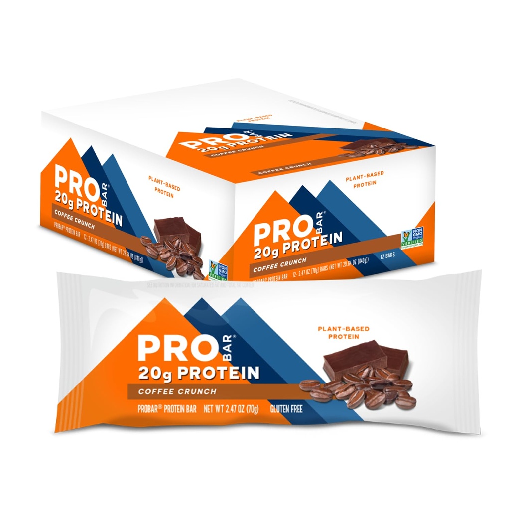 PROBAR - プロテインバー、コーヒークランチ、非GMO、グルテンフリー、健康、植物ベースの、食品原料、自然エネルギー(12カウント)