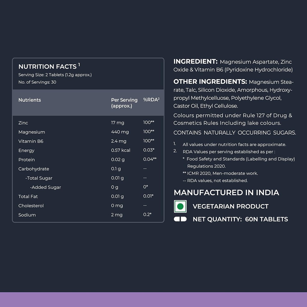 亜鉛、マグネシウムのアスパラギン酸塩およびビタミンB6の100% RDAが付いているマグネシウム-筋肉強さのために、人及び女性のための補足- 60のベジのタブレット