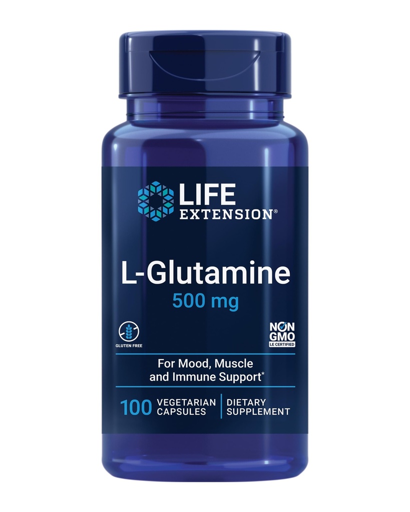 ライフエクステンションLグルタミン、500mg Lグルタミン、アミノ酸、サポート筋肉健康と免疫の健康、グルテンフリー、非GMO、100ベジタリアンカプセル