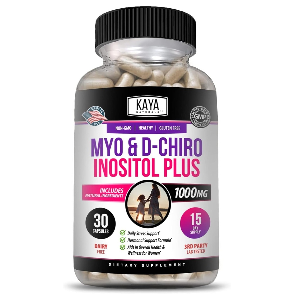 Kaya Naturals Myo&D-Chiro Inositol Plusは、女性、ビタミンB8-30カプセルのサポート