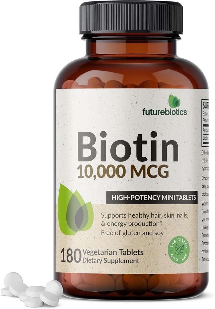 Futurebiotics Biotin 10000 MCGの高い効力のタブレットは健康な毛、皮及び釘及びエネルギー生産、非GMO、180の菜食主義者のタブレットを支えます