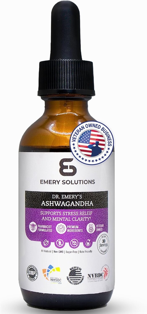 Dr. Emery's Ashwagandhaの液体は、リラックスのための有機抽出物のサプリメントをドロップします, 精神的な明快さ, ナチュラルカルム, そして気分, ビーガン, アメリカ製, 30 日の供給