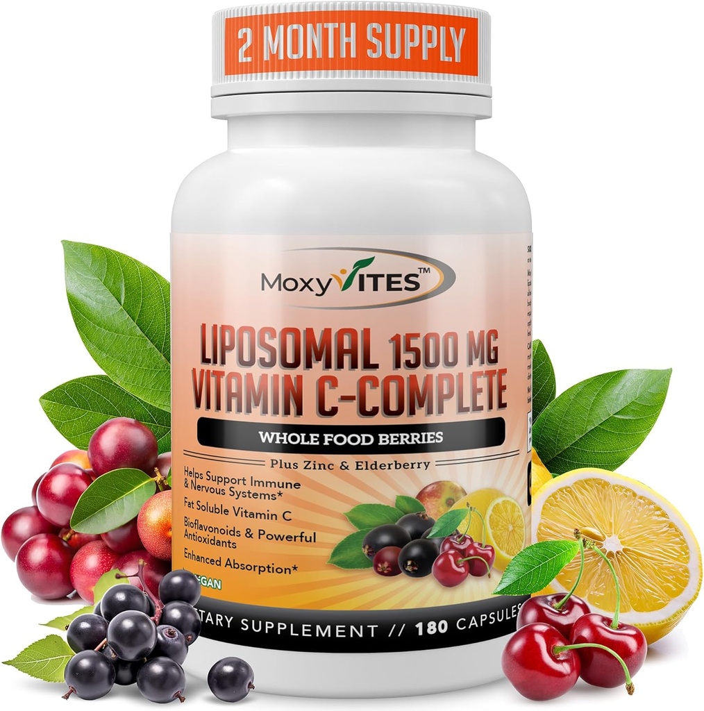 亜鉛カプセル付きリポソームビタミンC - Vit C有機エルダーベリー、Amla、Camu Camu - ビタミンC高吸収、アンチエイジング、免疫サポート、1500mg /サービング3ヶ月の供給グルテンフリーNON GMOベジキャップ