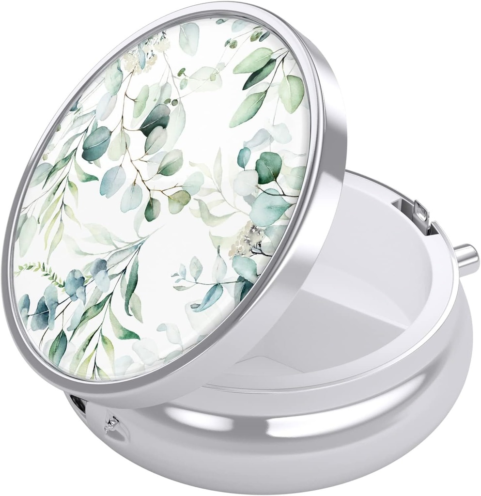 Nipichshaの丸薬箱、財布のための小さい丸薬箱及びポケット、かわいい旅行薬のオルガナイザー、ビタミン、薬、魚油及び補足、ユーカリの葉を握る携帯用薬の容器のホールダー