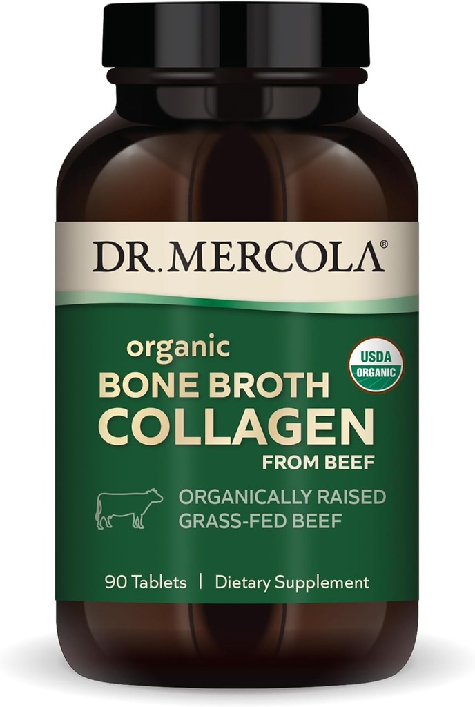 Mercola Organic Bone Broth Collagen, 30 サービング (90 錠), 有機的に育てられたグラスフェッドビーフ, サプリメント, Bone とジョイント コンフォートをサポート, USDA Organic, Non-GMO