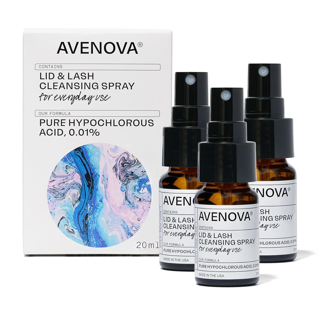 Avenova EyelidとEyelashクレンザースプレー3パック - 毎日Hypochlorous酸蓋とラッシュクレンジングスプレーは、より明確で健康な目、60mL (2.04oz)