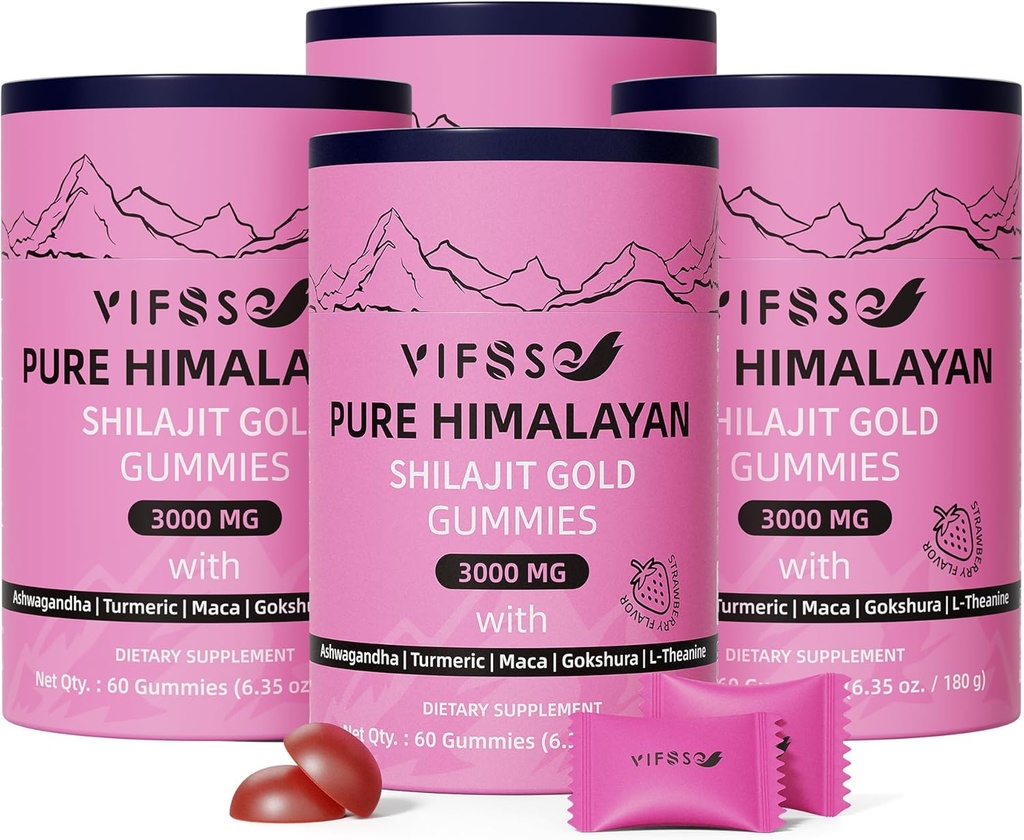 シラジット・グミー、3000 Mgシラジット・ピュア・ヒマラヤ・オーガニック、アシュワガンダ、ターメリック・シュガーフリー・グミー、シラジット・サプリメント、非GMO自然シラジット・フォー・エナジー、240 グミ