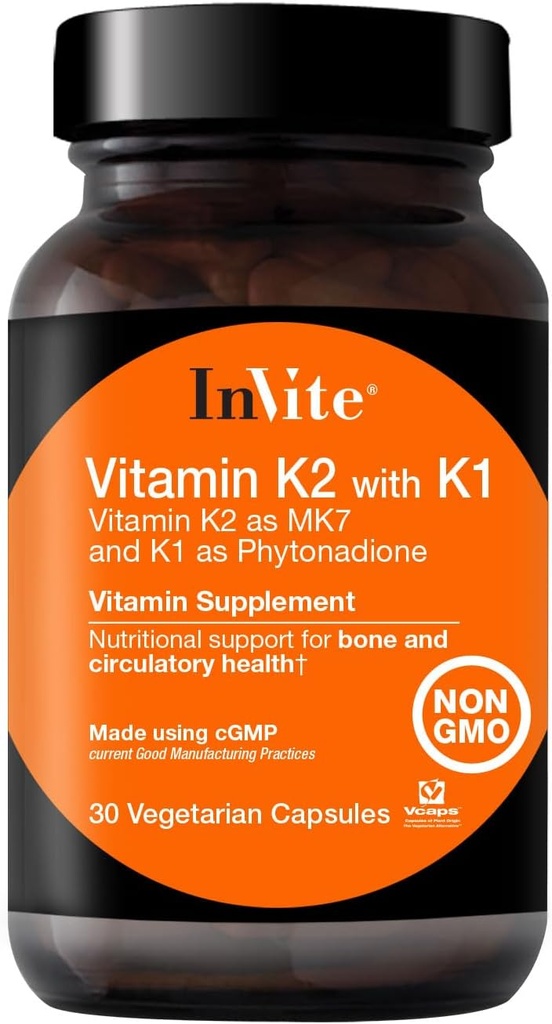 K1で健康ビタミンK2を招待 - MK7およびK1およびPhytonadione - 30のベジタリアンのカプセルとして骨および循環の健康-ビタミンK2を支えて下さい