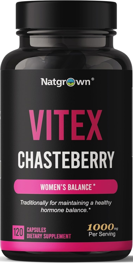 Natgrown Vitex Chasteberry Supplement for Women 1,000 mg - Supports Hormone Balance & Fertility - Agnus Castus Chaste Tree Vitex Berry Fruit Extract Capsules - 120 Ct
