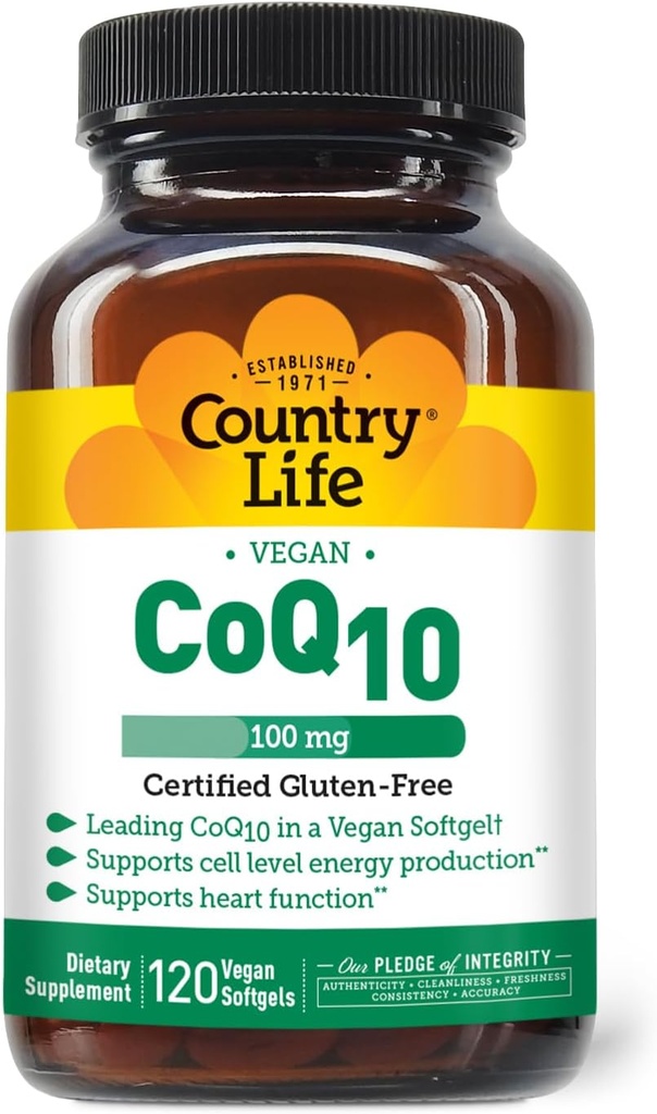 カントリーライフ単にCoQ10, 心臓機能をサポート, 100mg, 120 Softgels, 認定グルテンフリー, 認定ビーガン...