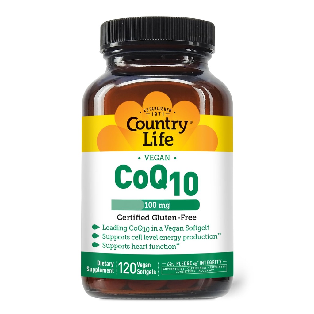 カントリーライフ単にCoQ10, 心臓機能をサポート, 100mg, 120 Softgels, 認定グルテンフリー, 認定ビーガン...