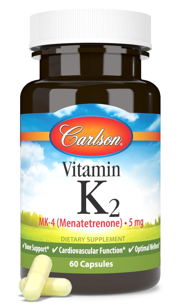 カールソン - ビタミンK2、MK-4(Menatetrenone)、ビタミンKサプリメント、骨&ハートヘルス、K2ビタミン、大豆フリー、60カプセル