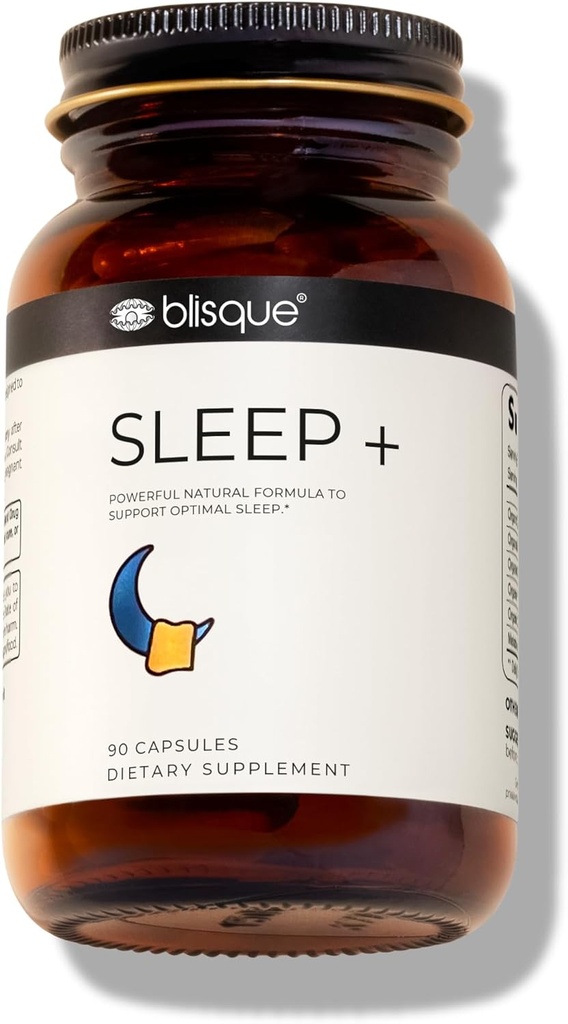 Blisque – 睡眠サポートのための自然な睡眠補助食品 | 医師承認 | メラトニン、バレリアンルート、パッションフラワーで | 90 カプセル | ビーガン