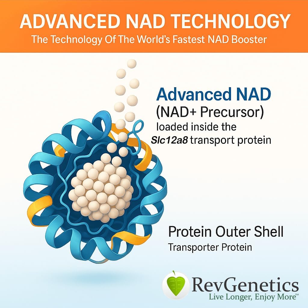 REVGENETICS Advanced NAD+ Supplement, 60 Capsules - Dietary Supplement for Healthy Aging & Longevity