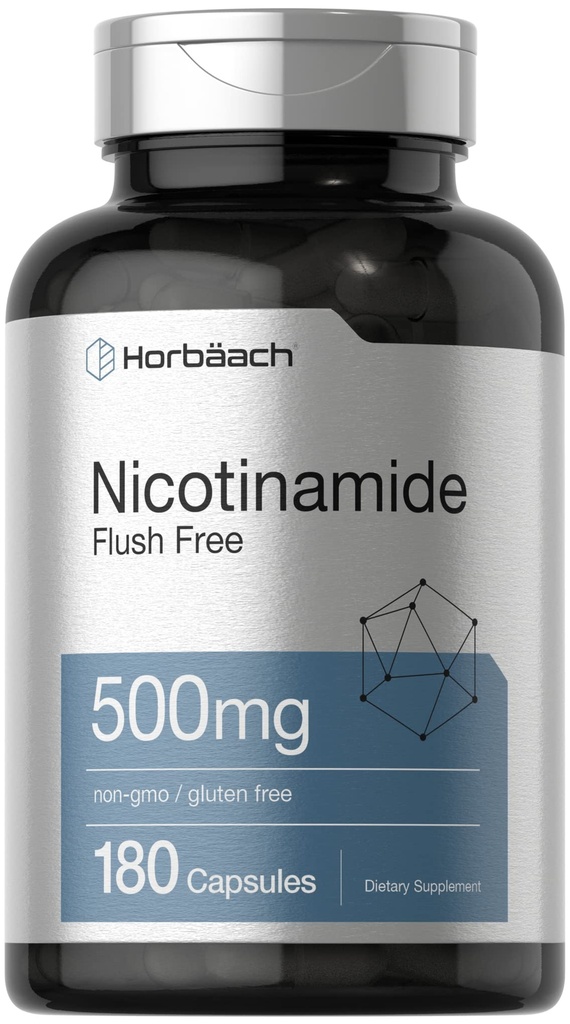 ホアハチ ニコチンアミド 500mg | 180 カプセル | フラッシュフリー サプリメント | ノンGMO グルテンフリー ビタミン