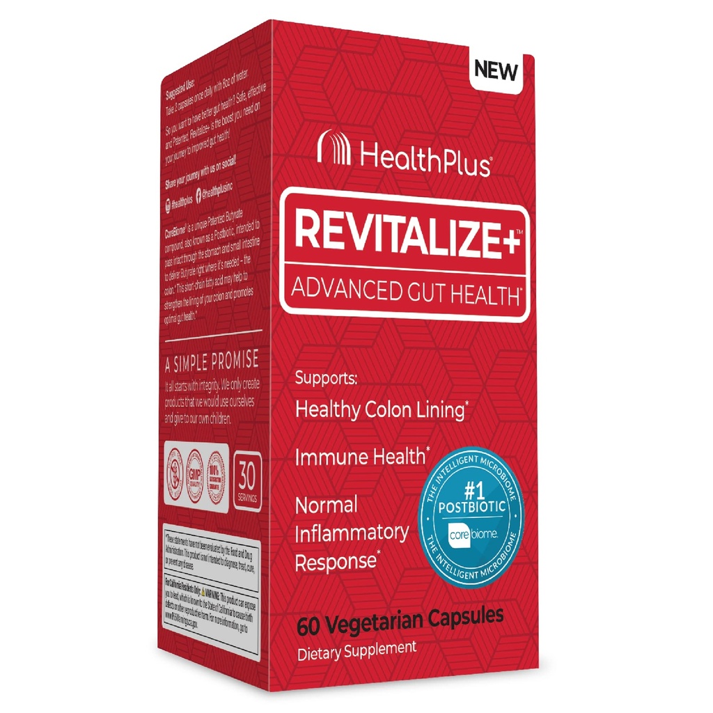 健康プラス Revitalize+ コアビオムトリブチリン 消化管の健康、リーキーグット、コロン | 男性と女性のための腸の健康補助食品 | 60 カプセル、30 サービング