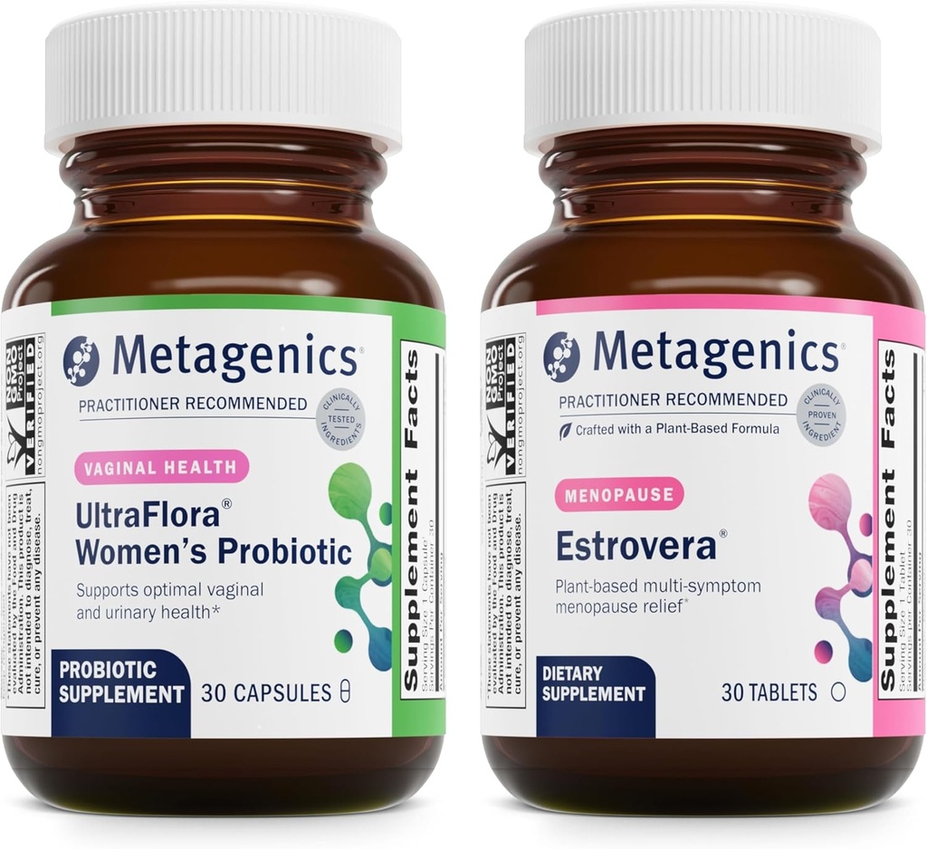 メタジェニックスバンドル - UltraFlora Women's & HerWellness Estrovera - 30カウントのUltraFlora Women's for Vaginal Health - ホットフラッシュのためのEstroveraの30錠、月経リリーフ&ナイトスウェット
