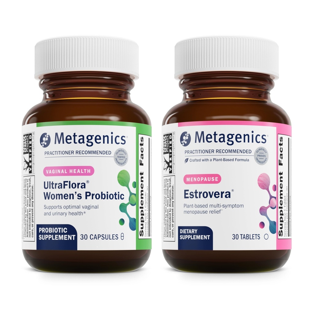 メタジェニックスバンドル - UltraFlora Women's & HerWellness Estrovera - 30カウントのUltraFlora Women's for Vaginal Health - ホットフラッシュのためのEstroveraの30錠、月経リリーフ&ナイトスウェット