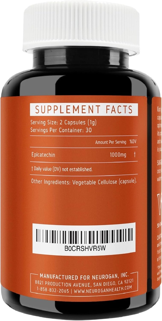 Potent Epicatechin Capsules 500mg Each,1000mg/serving - Advanced Support for Nitric Oxide, Muscle Health & Endurance - for Athletes Seeking Performance Edge - 30,000 Total, 60ct.Made in USA