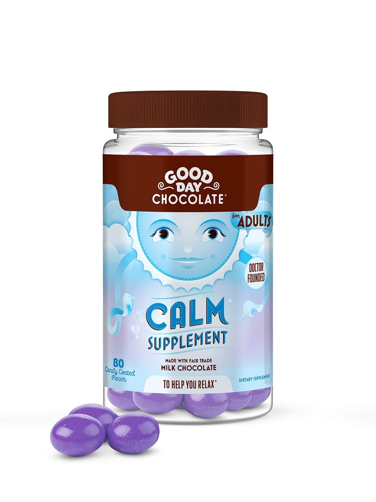 大人のためのよい日のチョコレート自然な Calming の補足、カモミール、テアニン、マグネシウム、公平な貿易および非 GMO のチョコレート、80部分のブレンド