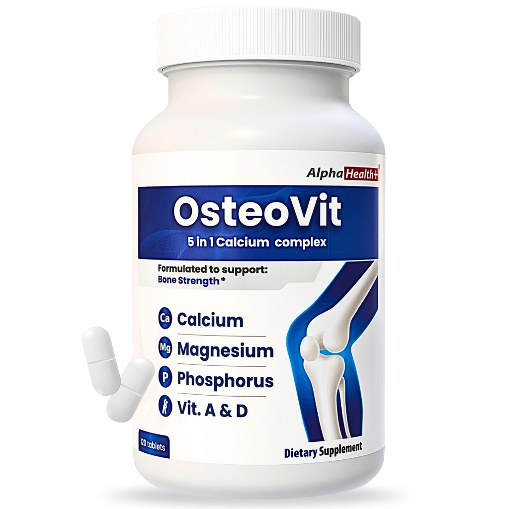 OsteoVit 5-in-1カルシウム120タブマルチビタミン:カルシウム、マグネシウム、リン、ビタミンD3&A - 骨の強度と柔軟性*、非GMOグルテンフリー ビタミンDと女性のためのカルシウムサプリメント